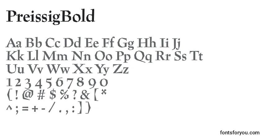 Czcionka PreissigBold – alfabet, cyfry, specjalne znaki
