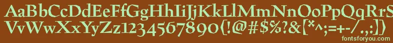 フォントPreissigBold – 緑色の文字が茶色の背景にあります。