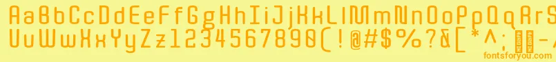 Quota Bold-Schriftart – Orangefarbene Schriften auf gelbem Hintergrund