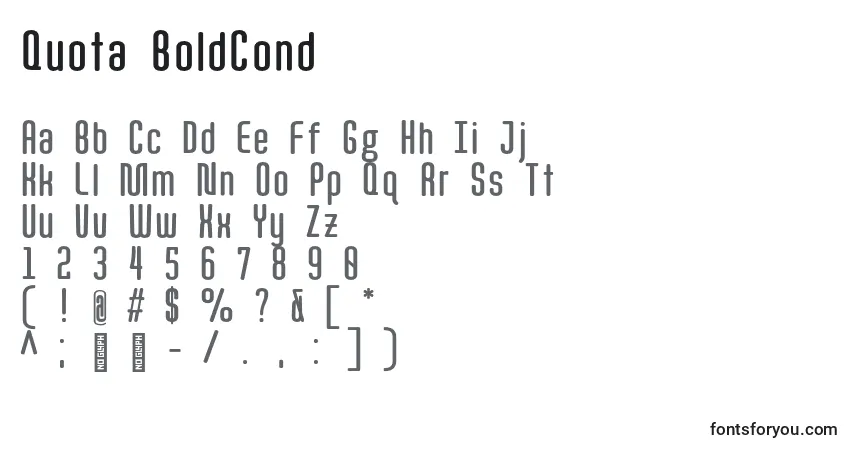 Czcionka Quota BoldCond  – alfabet, cyfry, specjalne znaki