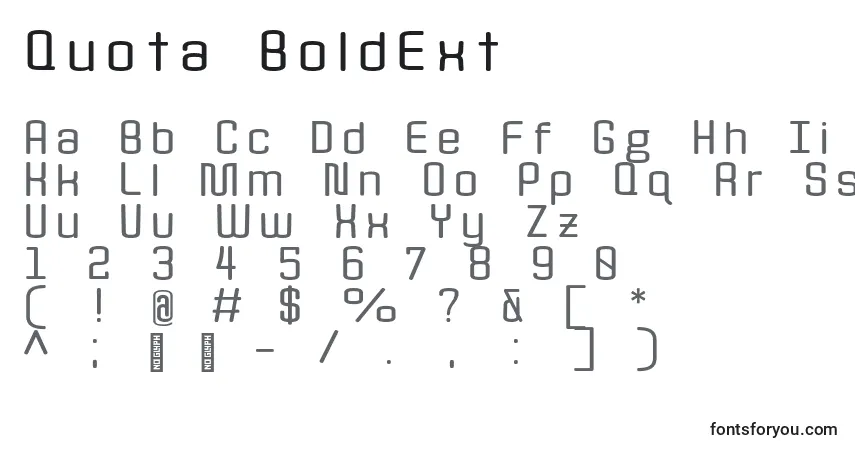 Шрифт Quota BoldExt  – алфавит, цифры, специальные символы