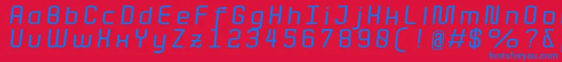 Quota BoldItalicExt -Schriftart – Blaue Schriften auf rotem Hintergrund