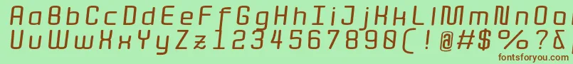 フォントQuota BoldItalicExt  – 緑の背景に茶色のフォント