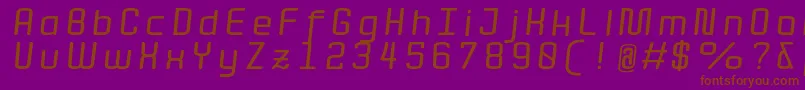 フォントQuota BoldItalicExt  – 紫色の背景に茶色のフォント