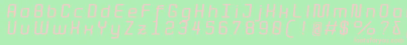 Quota BoldItalicExt -fontti – vaaleanpunaiset fontit vihreällä taustalla