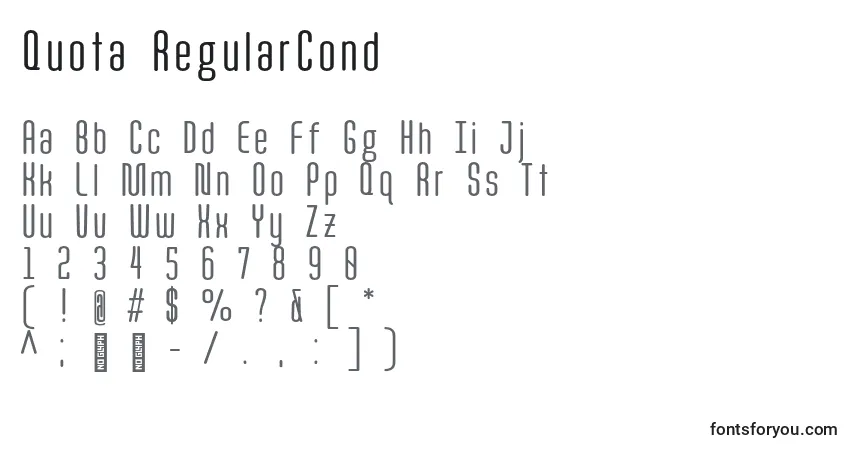 A fonte Quota RegularCond  – alfabeto, números, caracteres especiais
