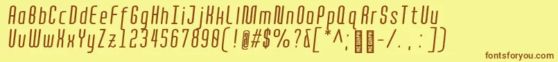 フォントQuota RegularItalicCond  – 茶色の文字が黄色の背景にあります。