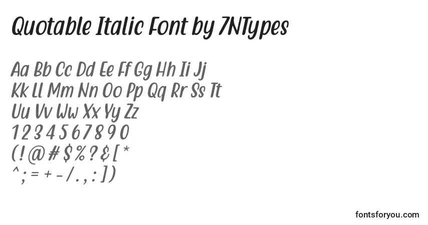 A fonte Quotable Italic Font by 7NTypes – alfabeto, números, caracteres especiais