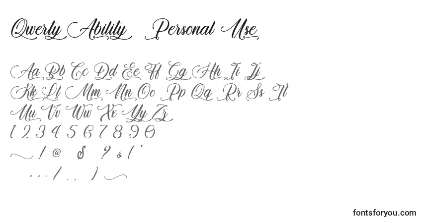 A fonte Qwerty Ability   Personal Use – alfabeto, números, caracteres especiais