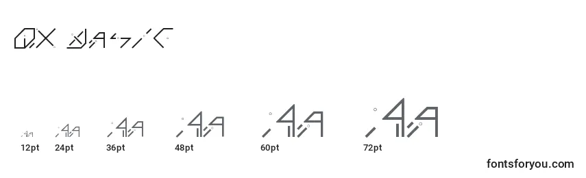 Größen der Schriftart QX Basic