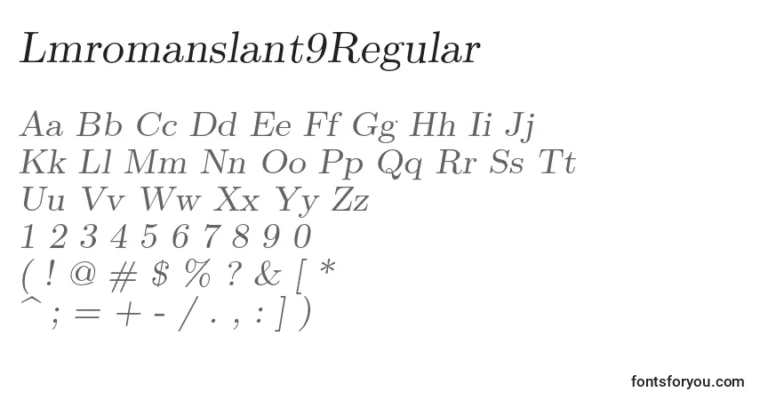 A fonte Lmromanslant9Regular – alfabeto, números, caracteres especiais