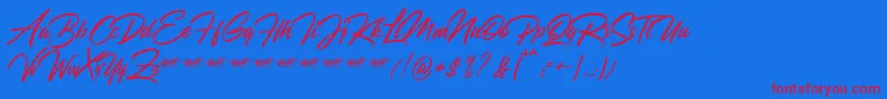 Qyara Demo-Schriftart – Rote Schriften auf blauem Hintergrund