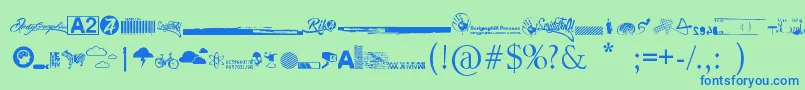 R74 Dingbat attak-Schriftart – Blaue Schriften auf grünem Hintergrund