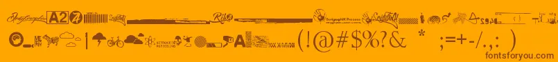 R74 Dingbat attak Font – Brown Fonts on Orange Background