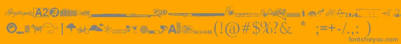フォントR74 Dingbat attak – オレンジの背景に灰色の文字