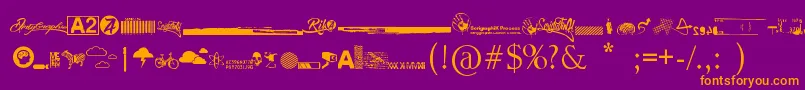 R74 Dingbat attak-fontti – oranssit fontit violetilla taustalla