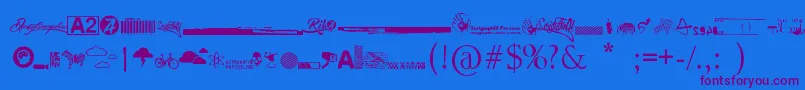 R74 Dingbat attak Font – Purple Fonts on Blue Background