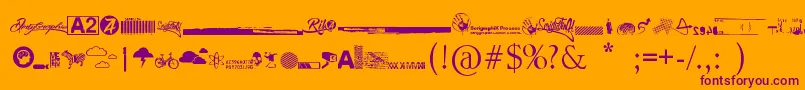 フォントR74 Dingbat attak – オレンジの背景に紫のフォント