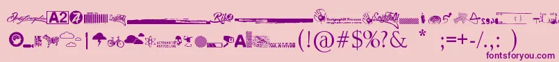 フォントR74 Dingbat attak – ピンクの背景に紫のフォント