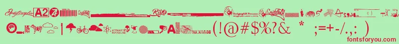 R74 Dingbat attak-fontti – punaiset fontit vihreällä taustalla