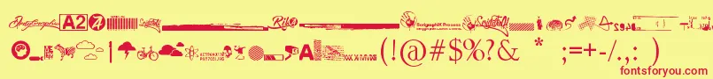 R74 Dingbat attak Font – Red Fonts on Yellow Background
