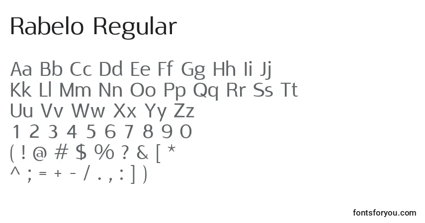 Шрифт Rabelo Regular – алфавит, цифры, специальные символы