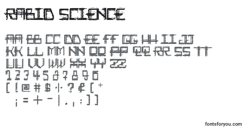 A fonte Rabid Science – alfabeto, números, caracteres especiais