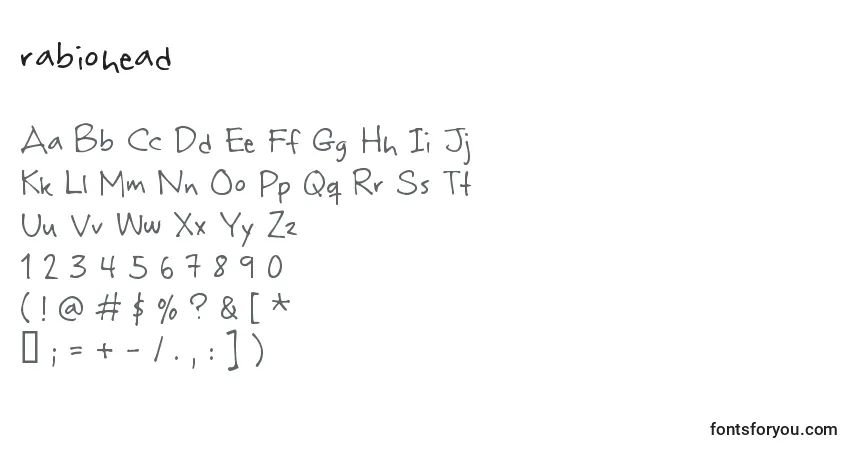 A fonte Rabiohead (138039) – alfabeto, números, caracteres especiais