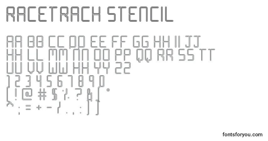Racetrack Stencil-fontti – aakkoset, numerot, erikoismerkit