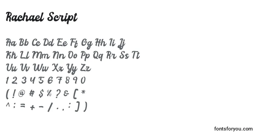 Schriftart Rachael Script – Alphabet, Zahlen, spezielle Symbole