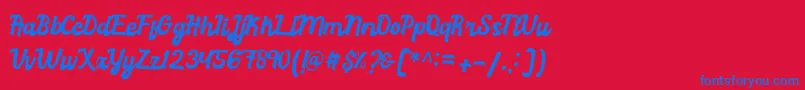 Rachael Script-Schriftart – Blaue Schriften auf rotem Hintergrund