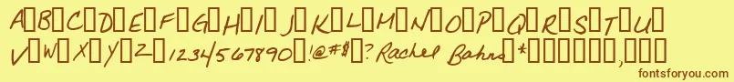 フォントRachel – 茶色の文字が黄色の背景にあります。