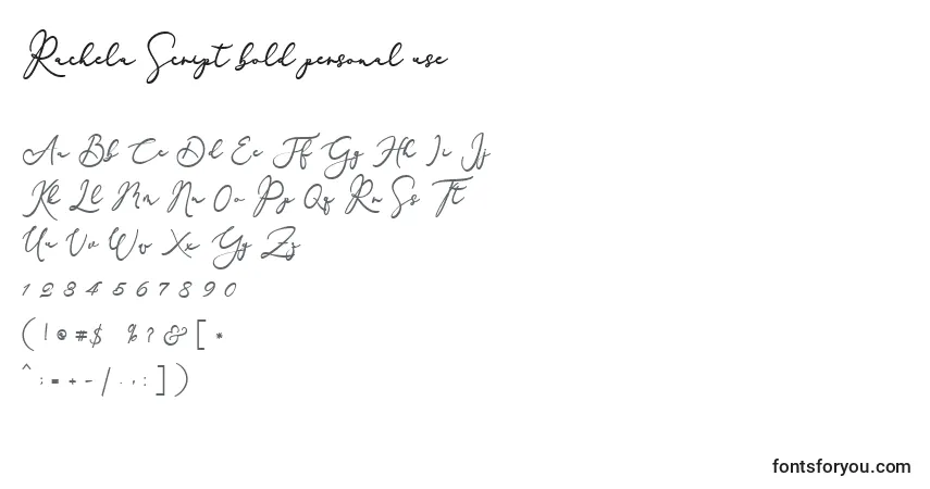 A fonte Rachela Script bold personal use (138048) – alfabeto, números, caracteres especiais