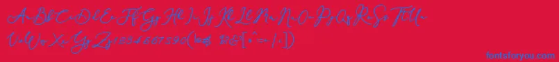 Rachela Script bold personal use-Schriftart – Blaue Schriften auf rotem Hintergrund