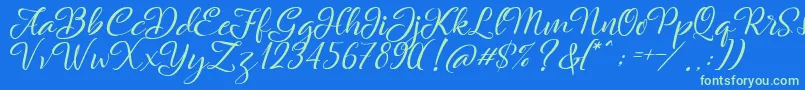 Rachella Font – Green Fonts on Blue Background