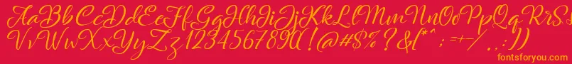 Rachella-Schriftart – Orangefarbene Schriften auf rotem Hintergrund