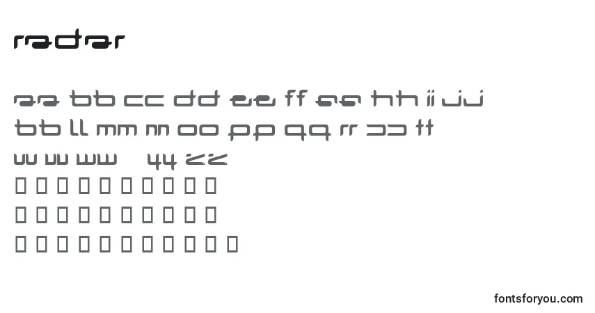 A fonte RADAR    (138052) – alfabeto, números, caracteres especiais