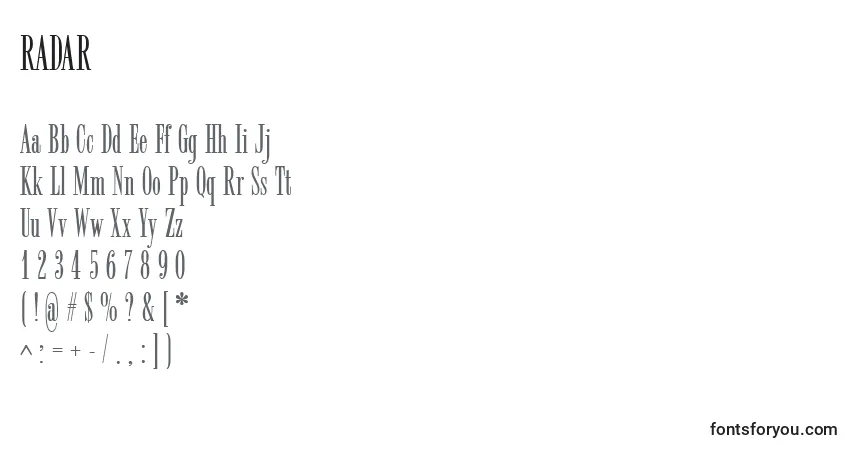 Schriftart RADAR (138054) – Alphabet, Zahlen, spezielle Symbole