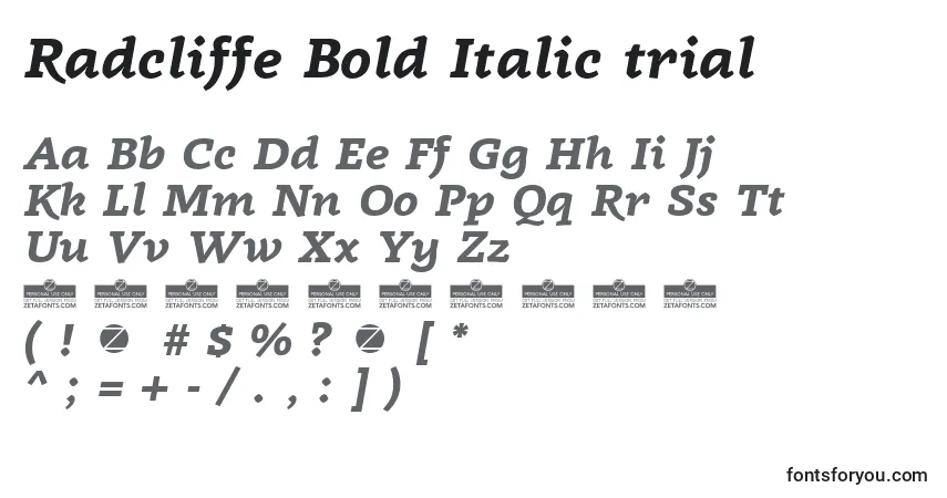 Radcliffe Bold Italic trial Font – alphabet, numbers, special characters