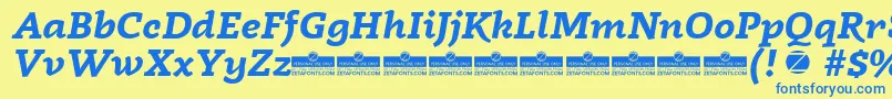 Czcionka Radcliffe Bold Italic trial – niebieskie czcionki na żółtym tle