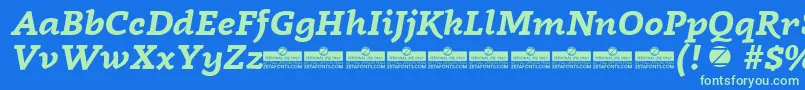 Czcionka Radcliffe Bold Italic trial – zielone czcionki na niebieskim tle