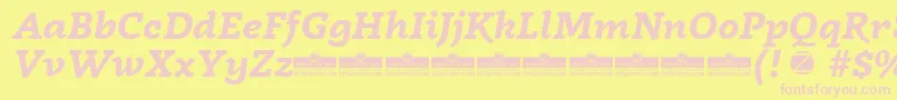 Radcliffe Bold Italic trial-fontti – vaaleanpunaiset fontit keltaisella taustalla