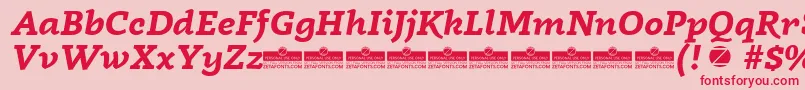 Fonte Radcliffe Bold Italic trial – fontes vermelhas em um fundo rosa