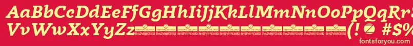 Czcionka Radcliffe Bold Italic trial – żółte czcionki na czerwonym tle