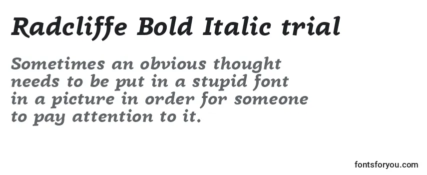 Revisão da fonte Radcliffe Bold Italic trial