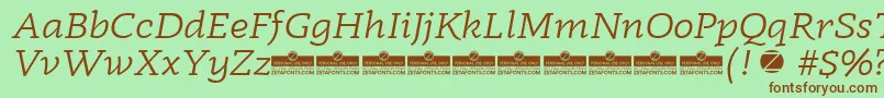 Czcionka Radcliffe Book Italic trial – brązowe czcionki na zielonym tle