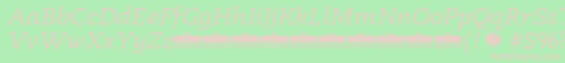 Czcionka Radcliffe Book Italic trial – różowe czcionki na zielonym tle