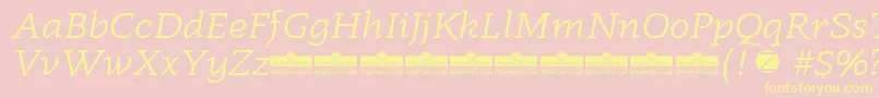 Radcliffe Book Italic trial-Schriftart – Gelbe Schriften auf rosa Hintergrund