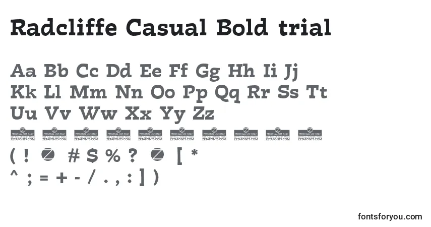 Шрифт Radcliffe Casual Bold trial – алфавит, цифры, специальные символы