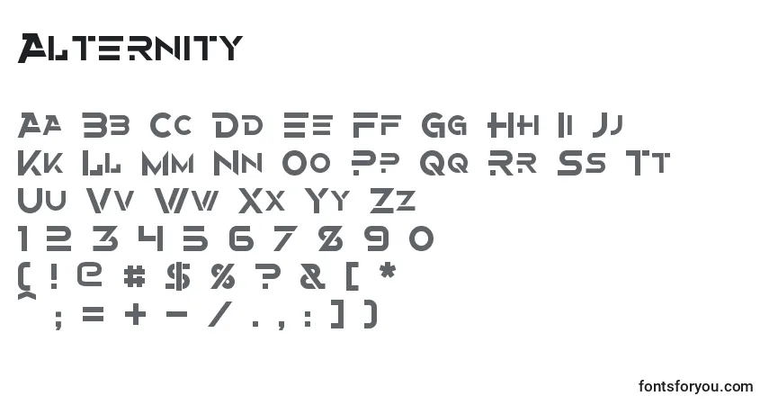 Czcionka Alternity – alfabet, cyfry, specjalne znaki